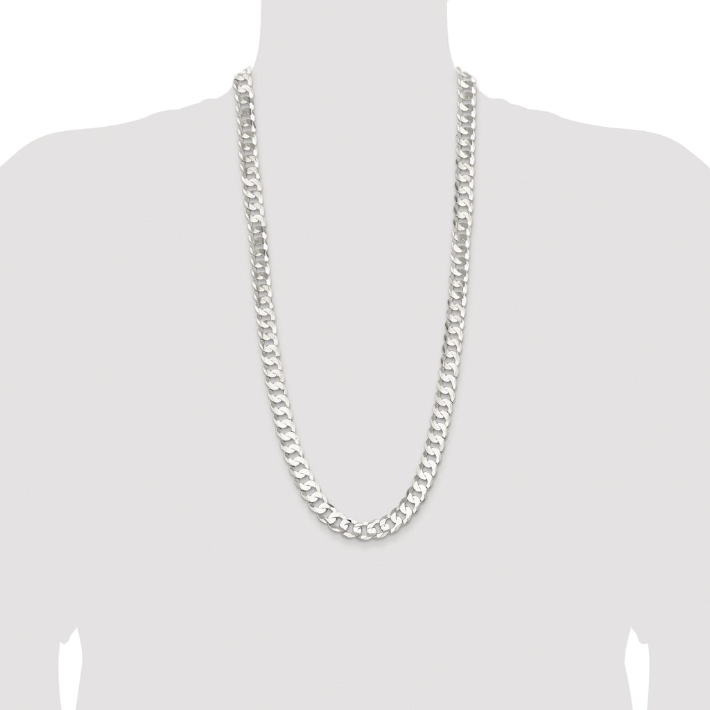Sterling Silver Rhodium-plated 11.9mm Concave Beveled Curb Chain