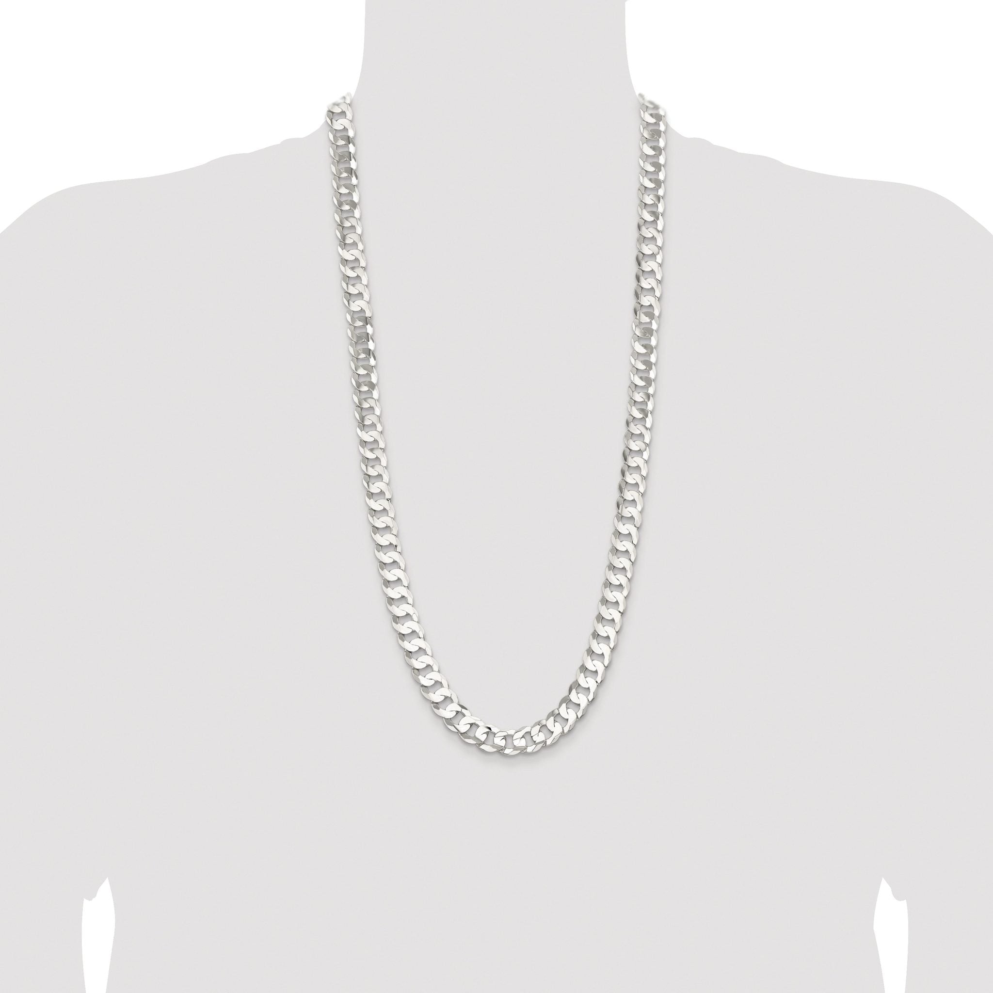 Sterling Silver Rhodium-plated 11.9mm Concave Beveled Curb Chain