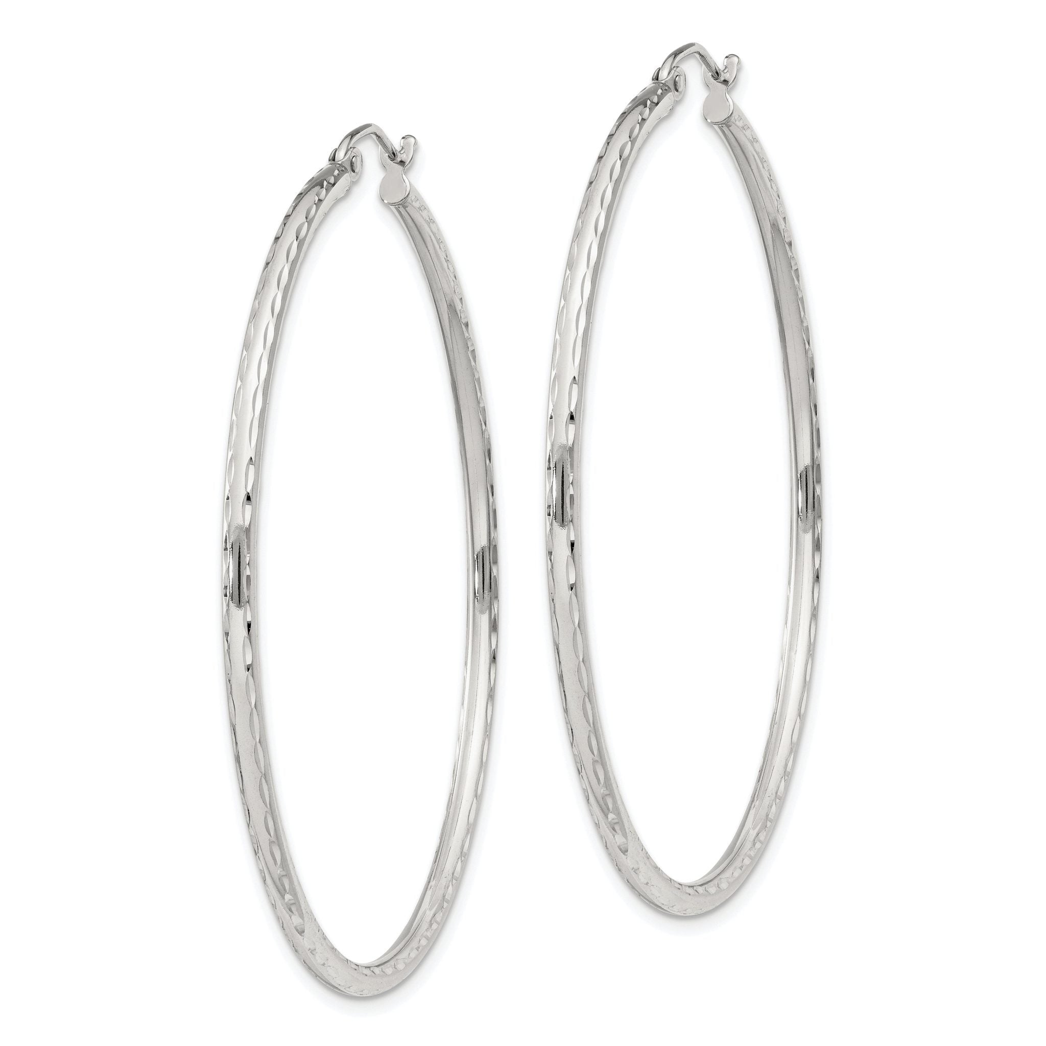 Sterling Silver 2mm Diamond Cut Hoop Earrings Secondary image