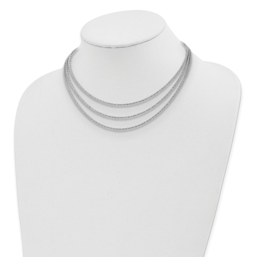 Sterling Shimmer Sterling Silver Rhodium-plated 16 inch 732 Stone CZ 3 Strand Layer Necklace