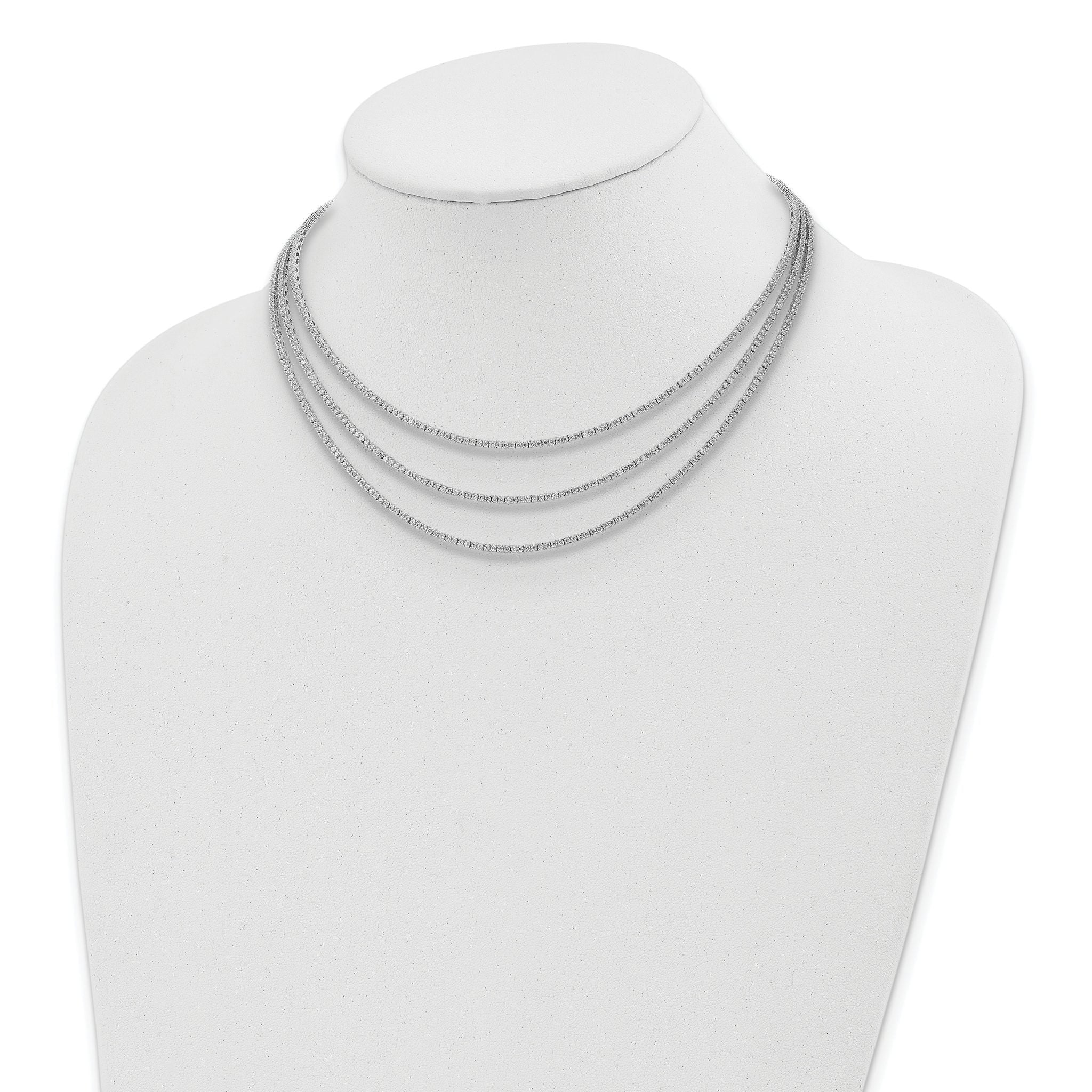 Sterling Shimmer Sterling Silver Rhodium-plated 16 inch 732 Stone CZ 3 Strand Layer Necklace