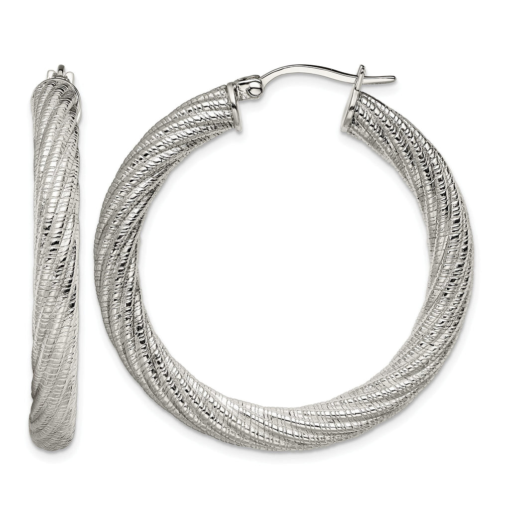 Stainless Steel Polished Textured Hoop Earrings for Women