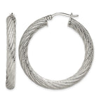 Stainless Steel Polished Textured Hoop Earrings for Women