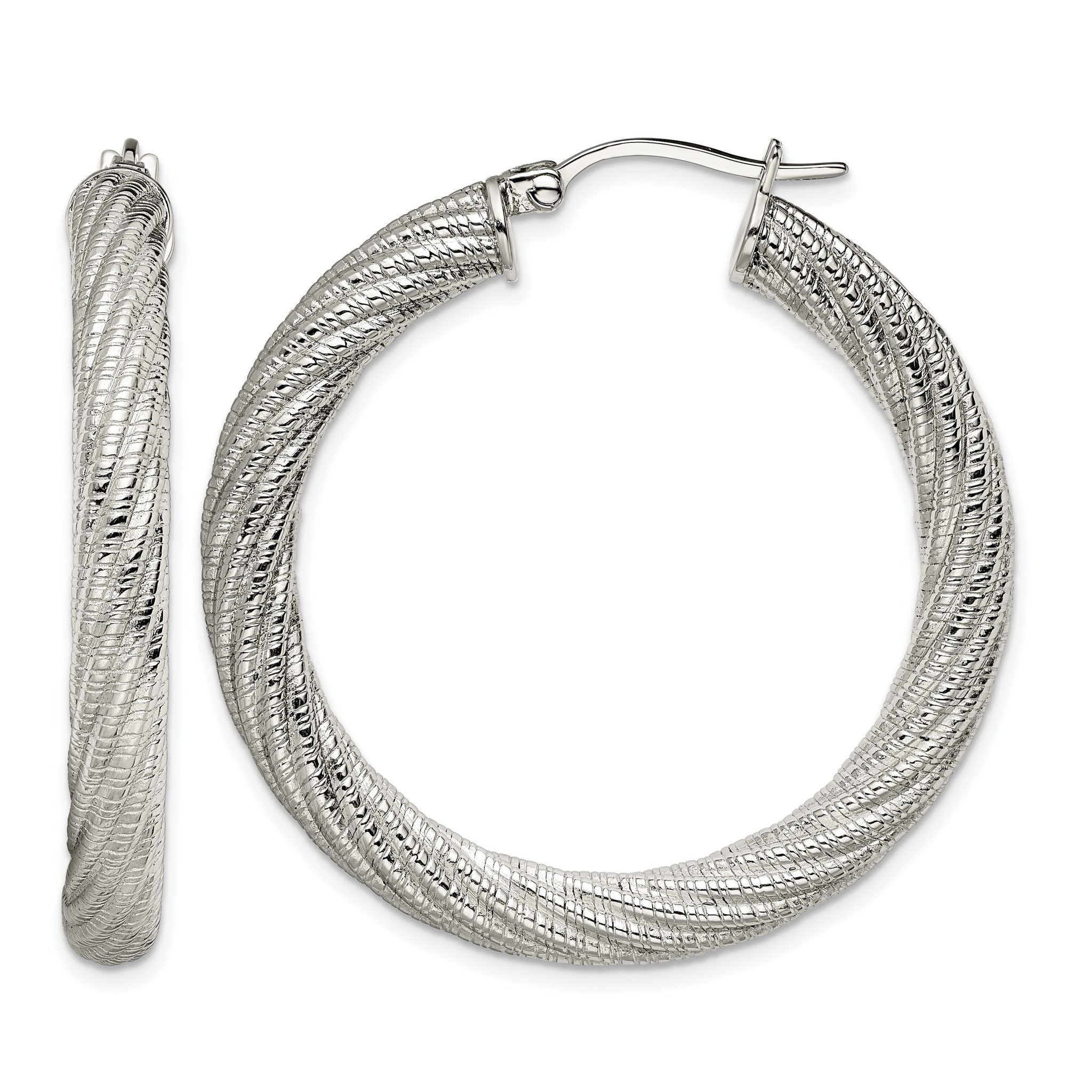 Stainless Steel Polished Textured Hoop Earrings for Women
