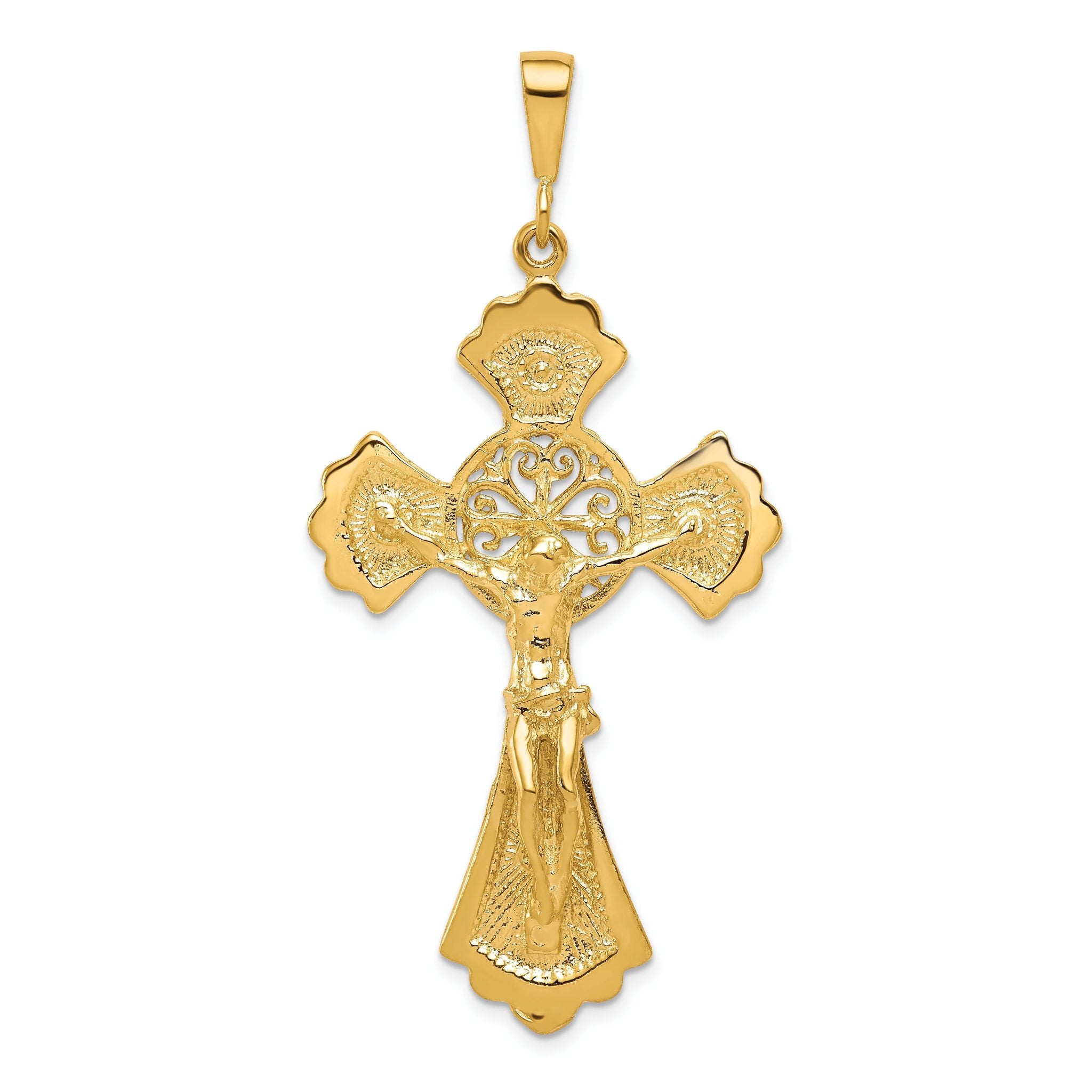 10K Gold Polished Crucifix Pendant Solid and Elegant 46mm Charm Main image