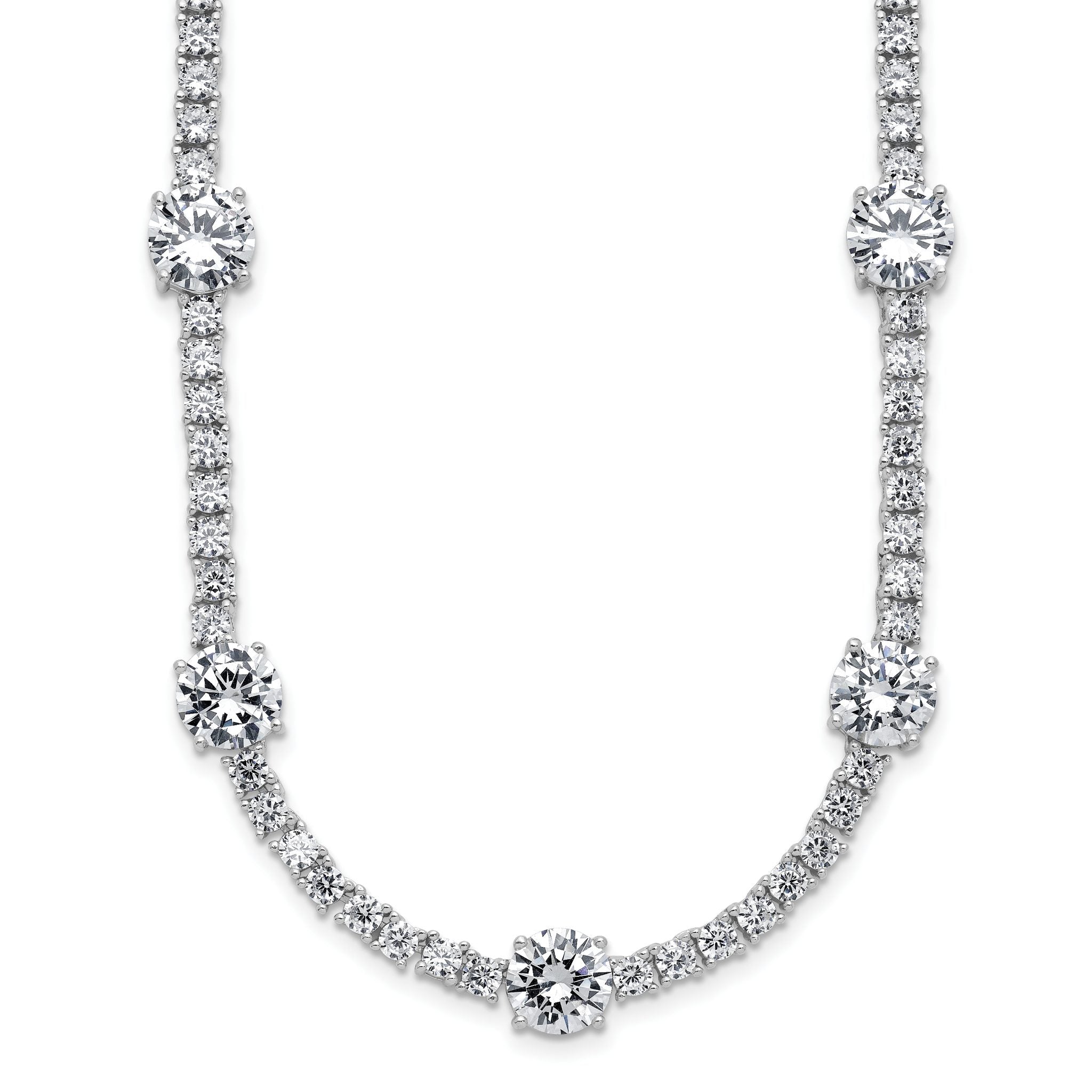 Cheryl M Sterling Silver Rhodium-plated Polished CZ Station with Safety Clasp Necklace Main image