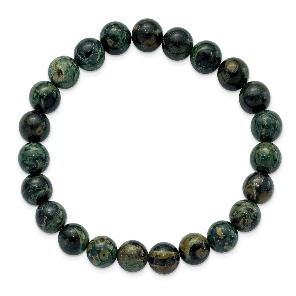 8mm Green Eye Agate Beaded Stretch Bracelet