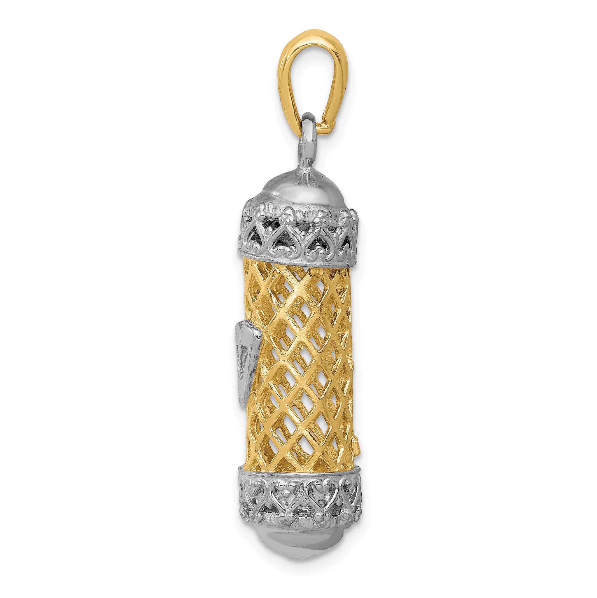 14K Two-Tone Gold 3D Mezuzah Pendant with Polished Shin Charm Secondary image