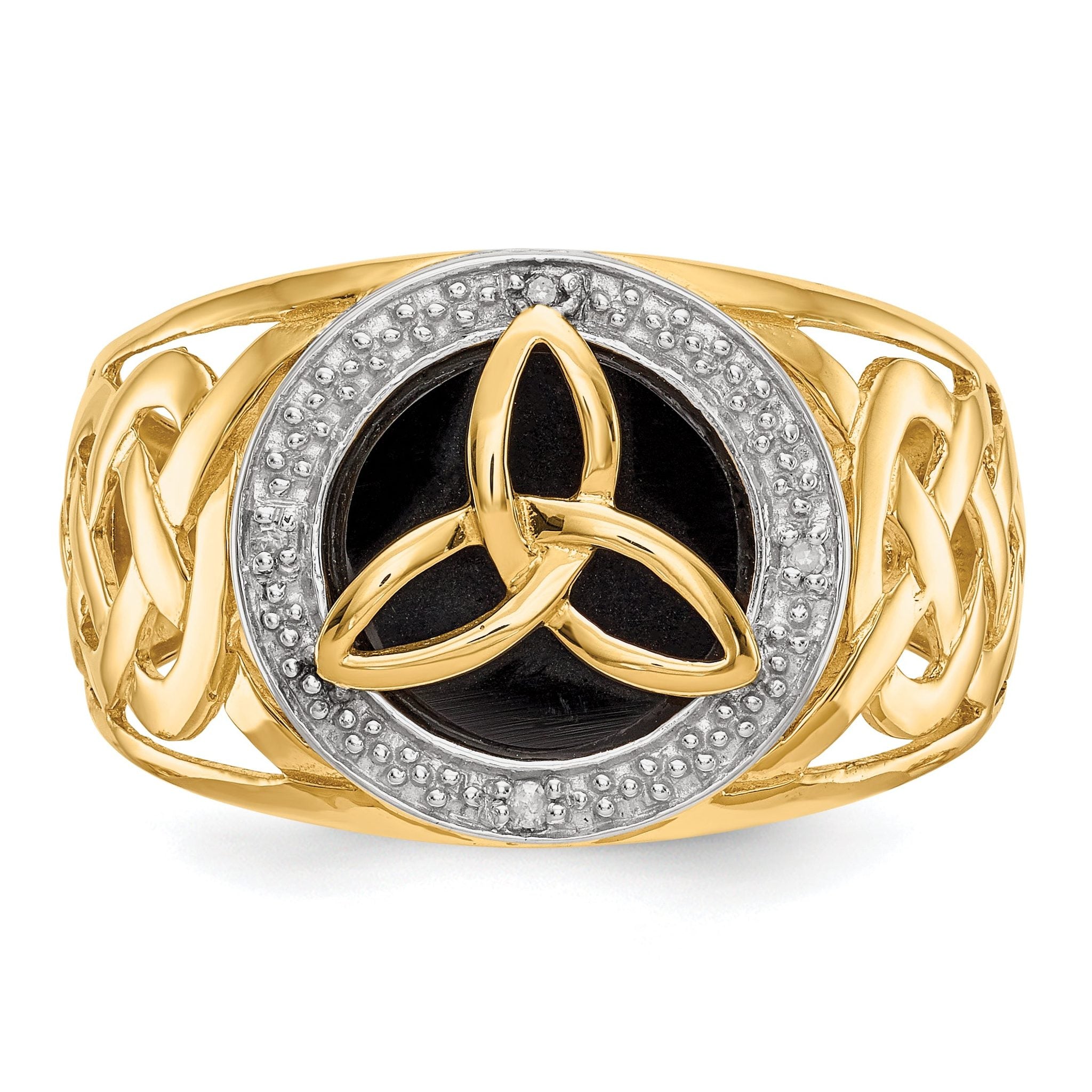 14k and Rhodium Onyx Diamond Trinity Ring