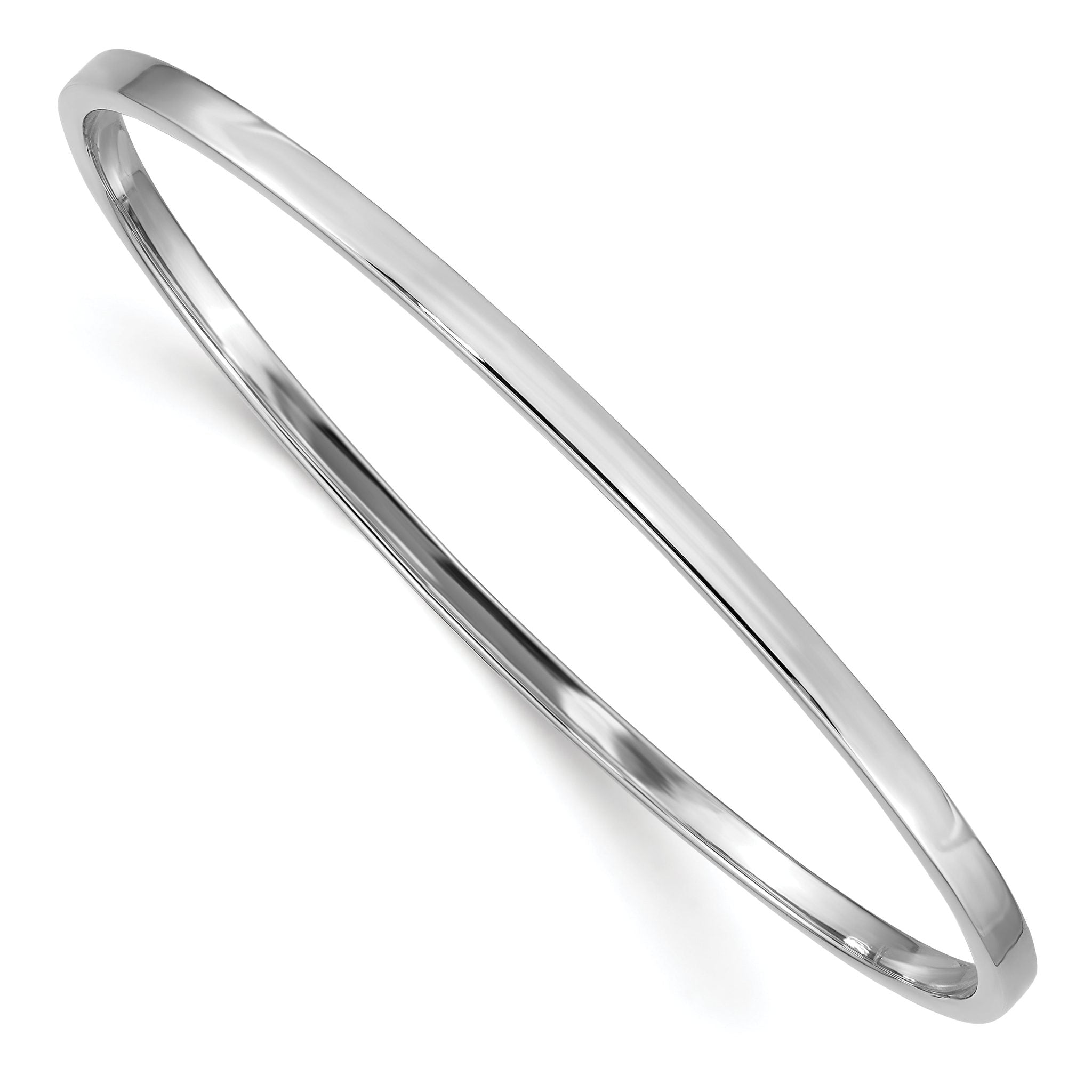 14K White Gold Polished Square Bangle Slip-On Women's Bracelet