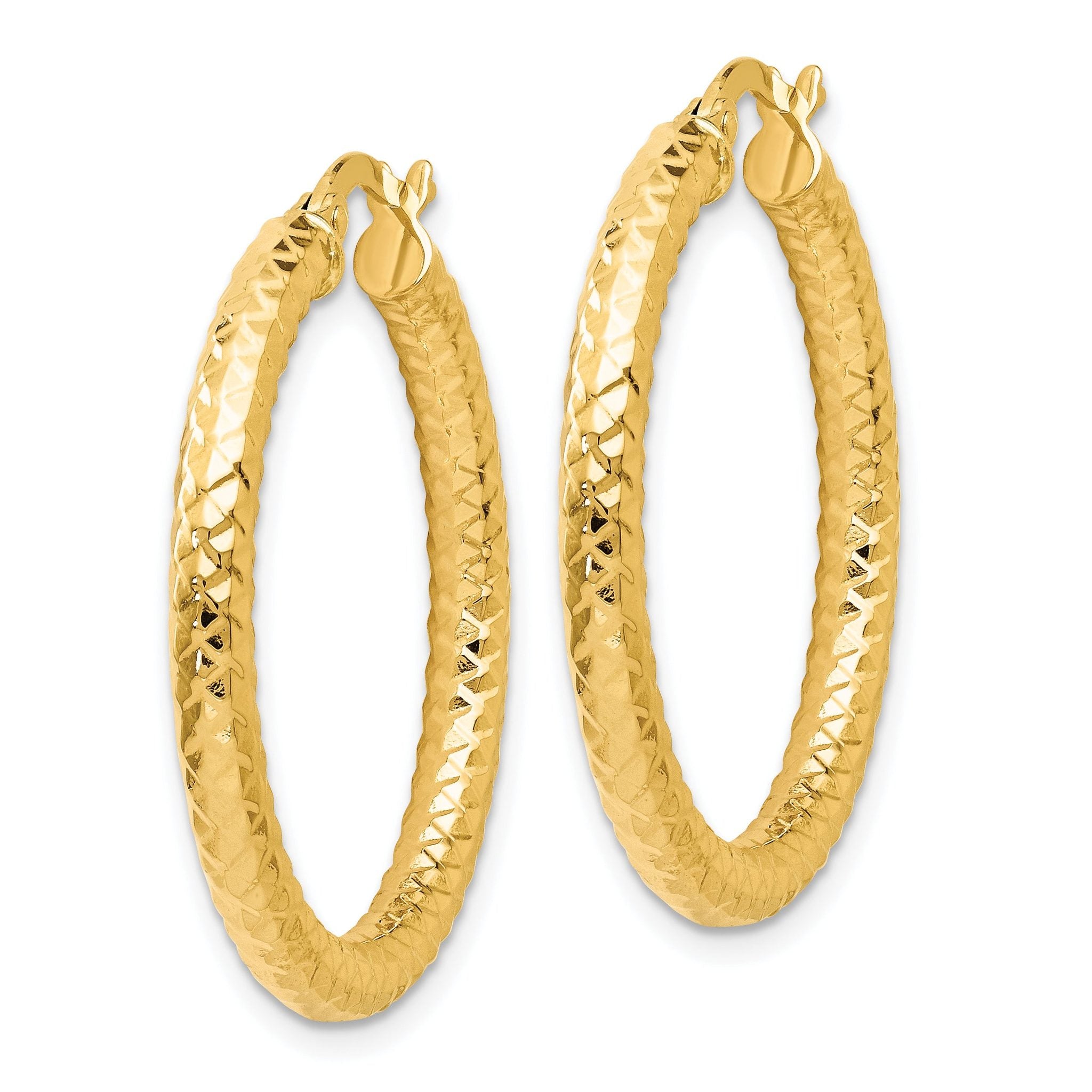 14K Gold ForeverLite Hoop Earrings with Polished & Textured Finish, Hollow Design Secondary image