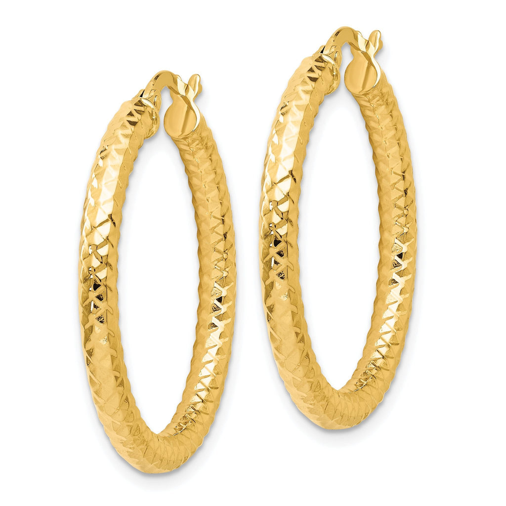 14K Gold ForeverLite Hoop Earrings with Polished & Textured Finish, Hollow Design