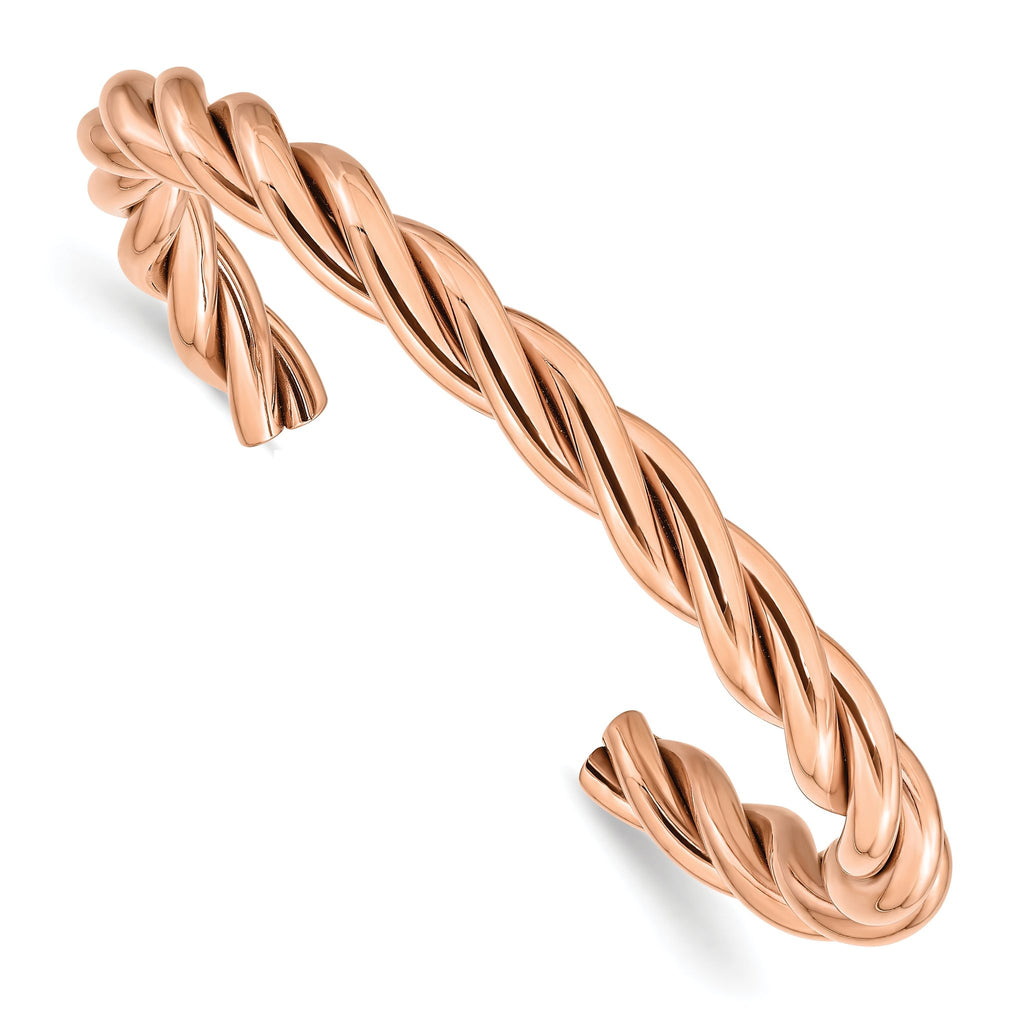 Stainless Steel Polished Rose IP-plated Twisted Cuff Bangle Bracelet for Women