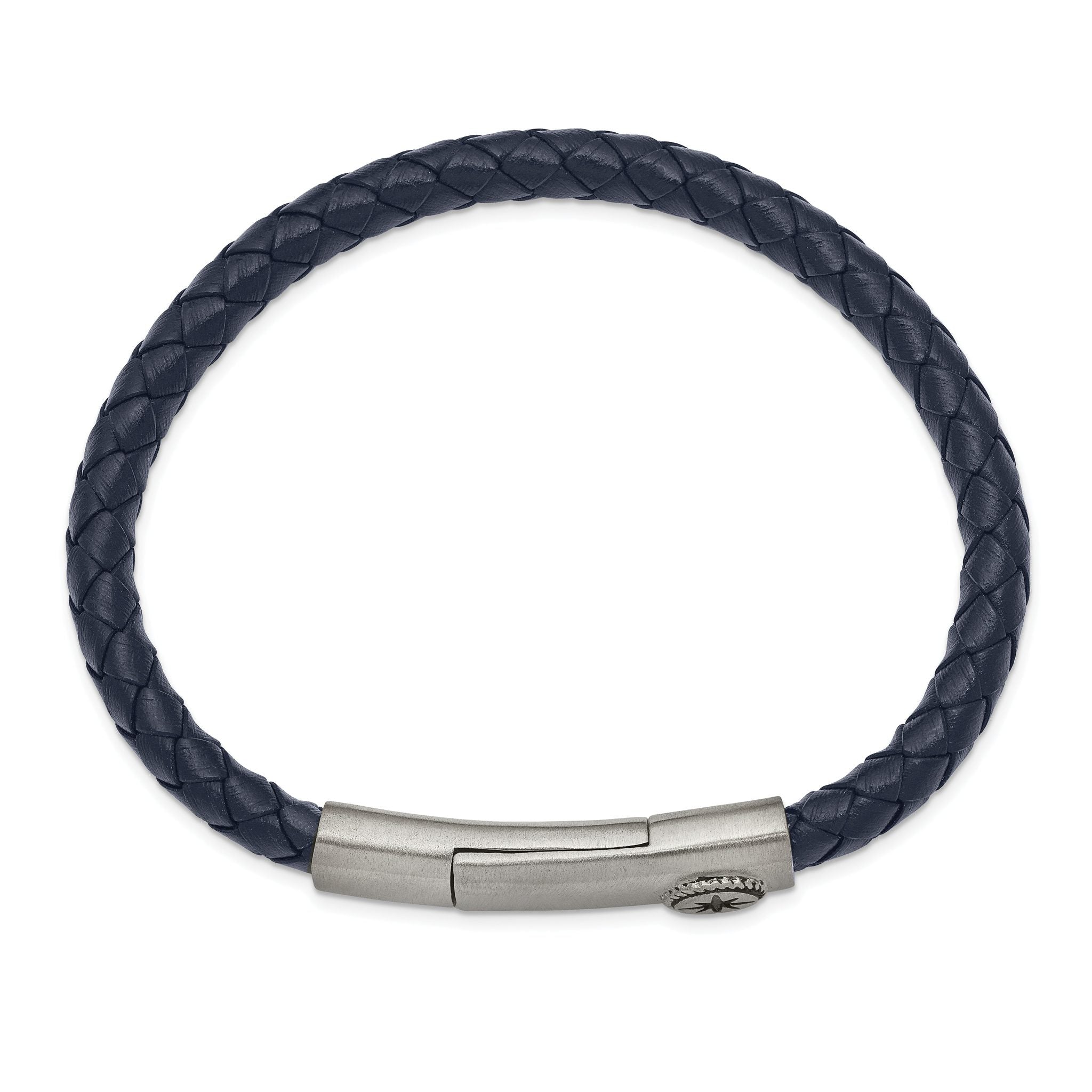 Stainless Steel Antiqued and Brushed Compass Navy Blue Braided Leather Bracelet for Men Secondary image