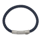 Stainless Steel Antiqued and Brushed Compass Navy Blue Braided Leather Bracelet for Men