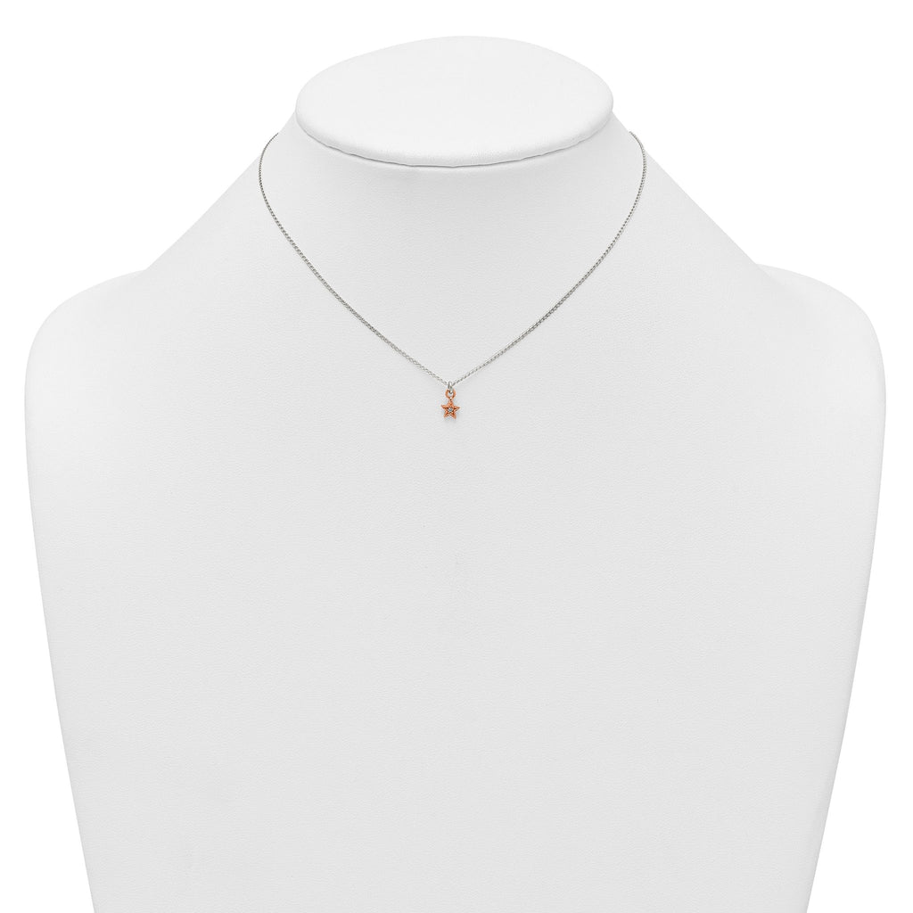 Sterling Silver Rose-tone White CZ Star Childrens 14 inch Necklace and Post Earrings Set