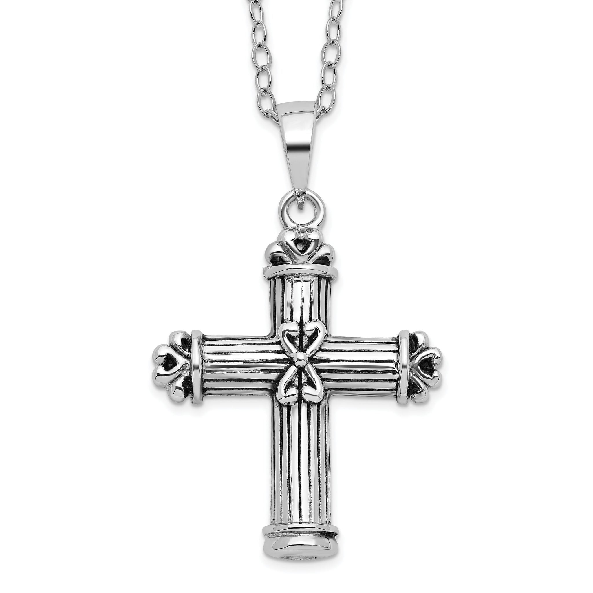 Sentimental Expressions Sterling Silver Rhodium-plated Antiqued Cross Ash Holder 18in Necklace Main image