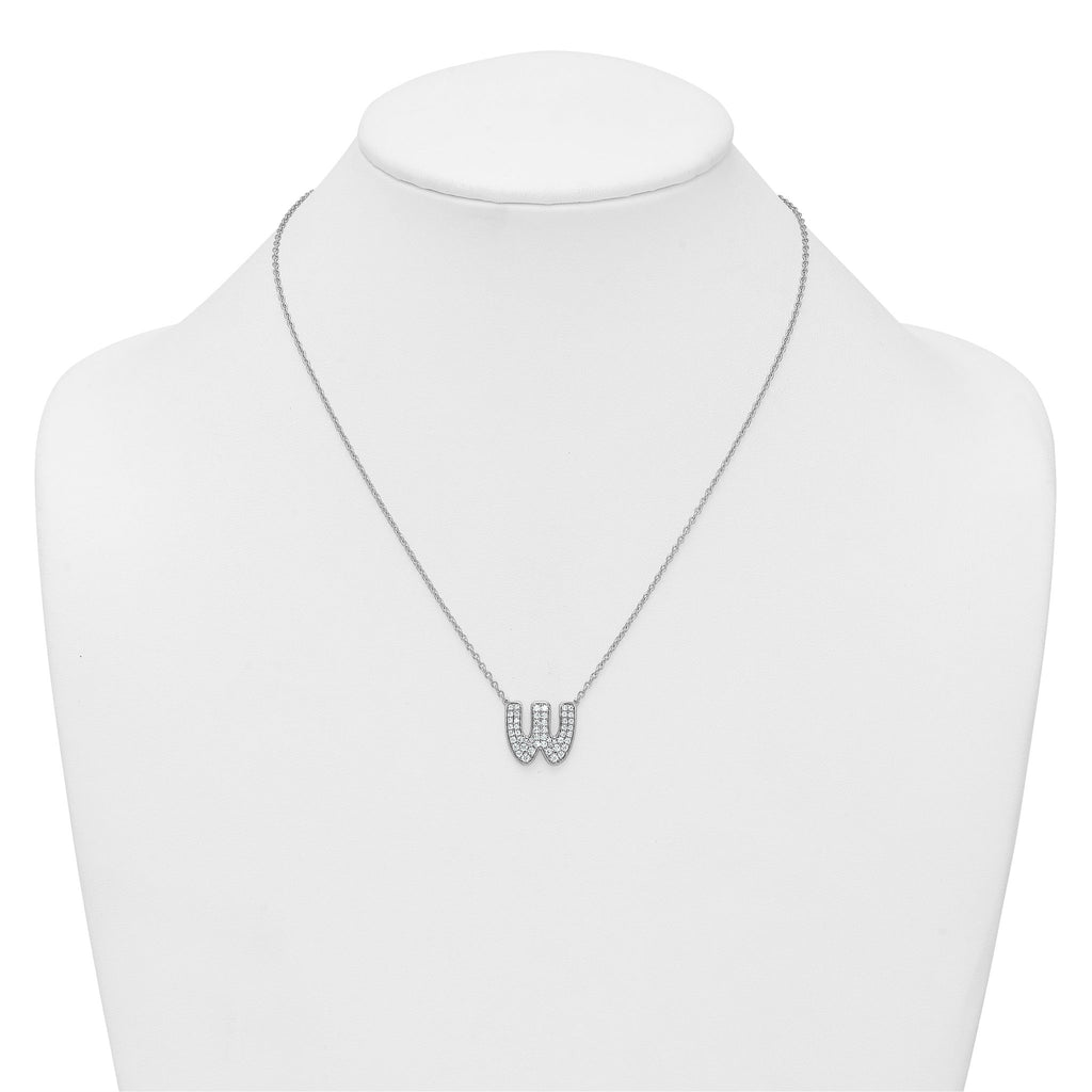 14k White Gold 3/4 carat Lab Grown Diamond VS+ F+ Complete Letter W 18 inch Initial Necklace