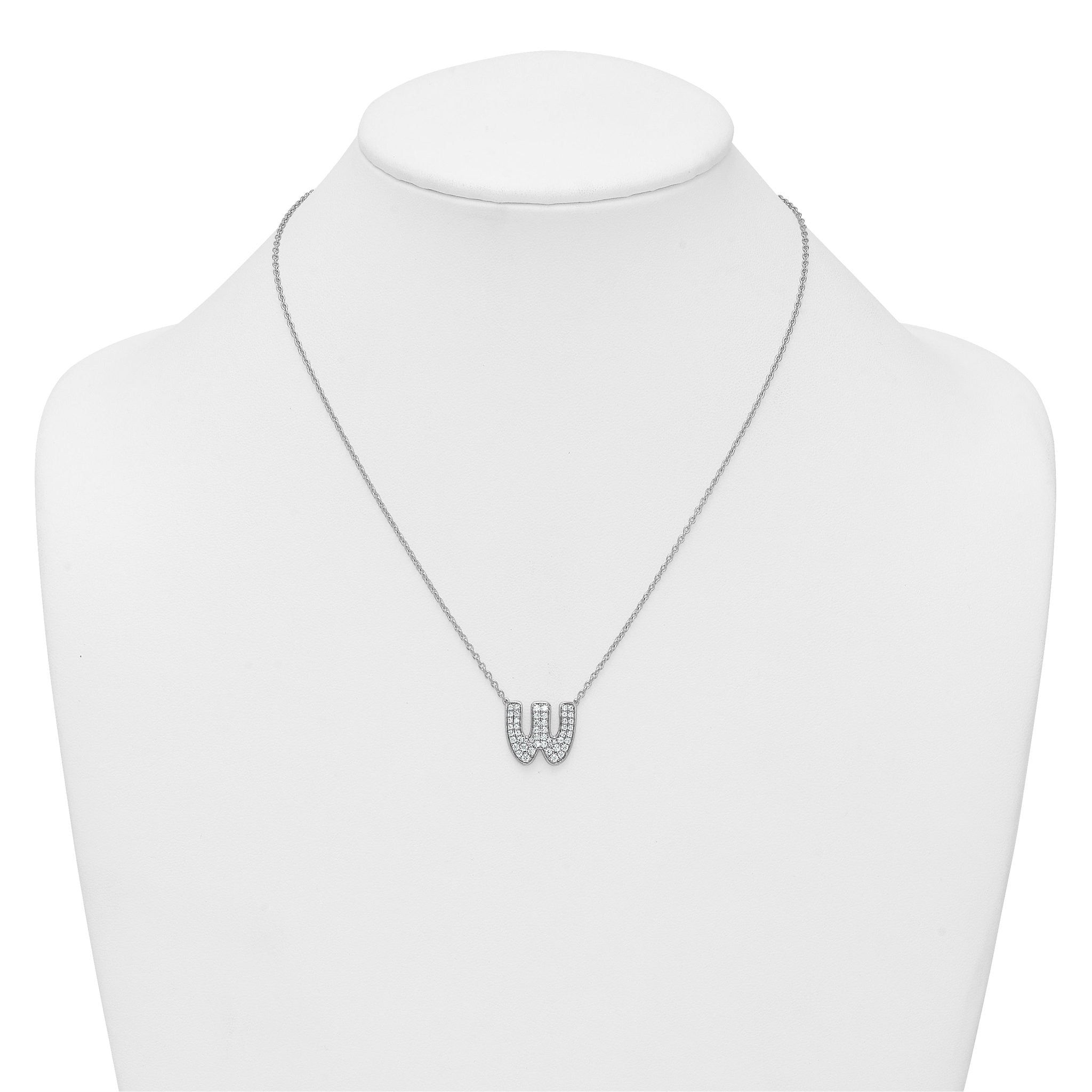 14k White Gold 3/4 carat Lab Grown Diamond VS+ F+ Complete Letter W 18 inch Initial Necklace