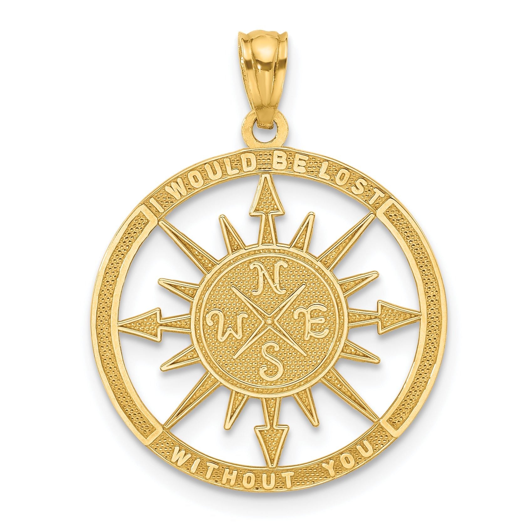 14K Gold Reversible Compass Pendant for Men with Satin-Polished Finish