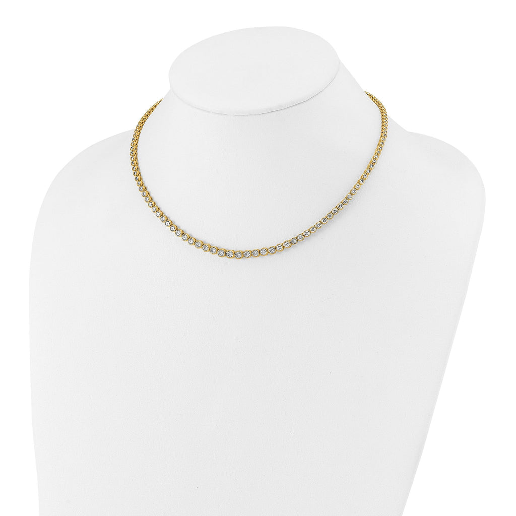 14k 5 carat Lab Grown Diamond VS/SI+ G+ 16 inch with a 2 inch extension Graduated Bezel Set Tennis Necklace