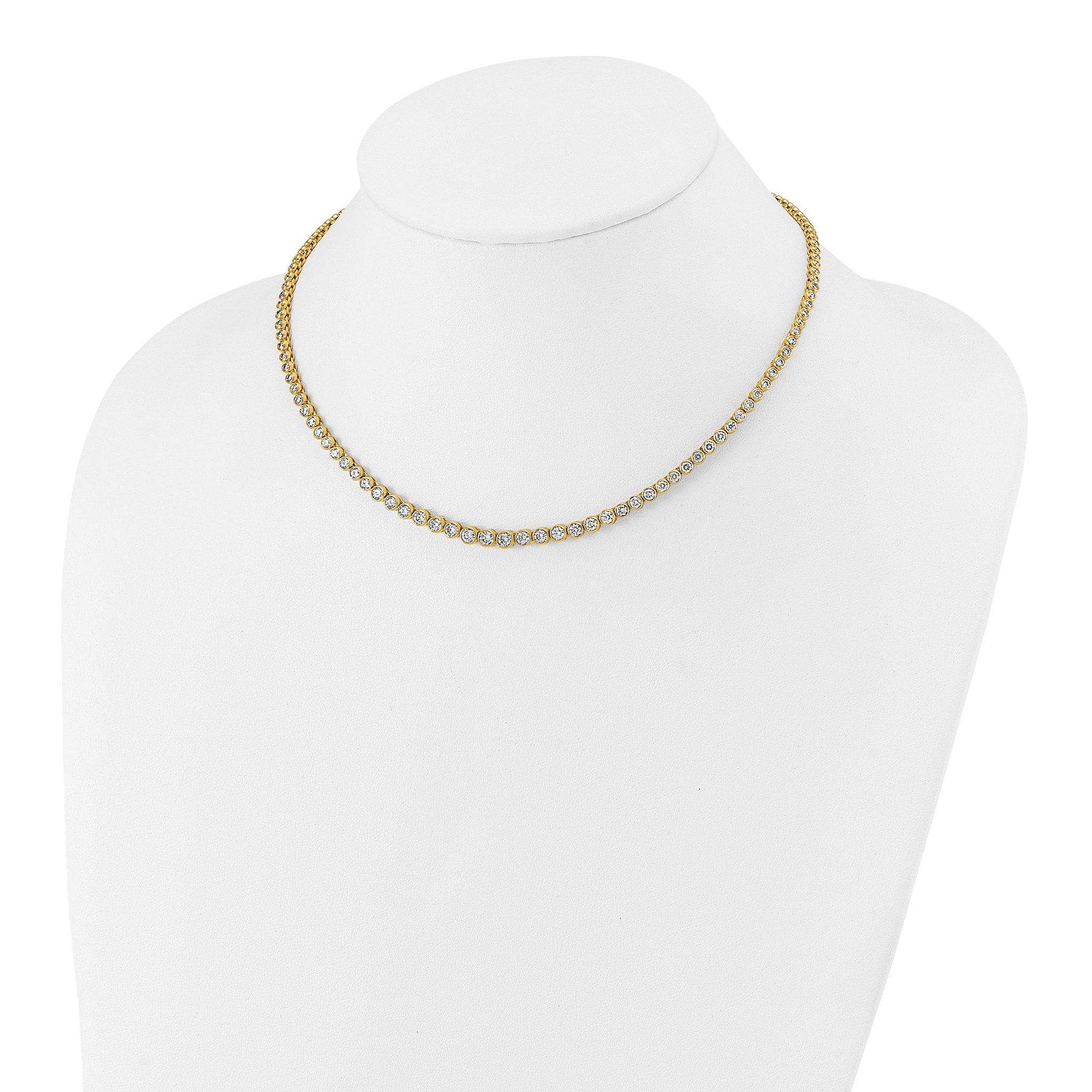 14k 5 carat Lab Grown Diamond VS/SI+ G+ 16 inch with a 2 inch extension Graduated Bezel Set Tennis Necklace