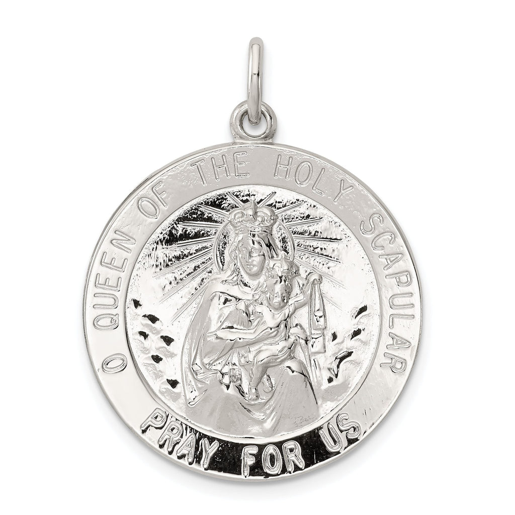 Sterling Silver 925 Queen Scapular Medal with Polished Palladium Finish