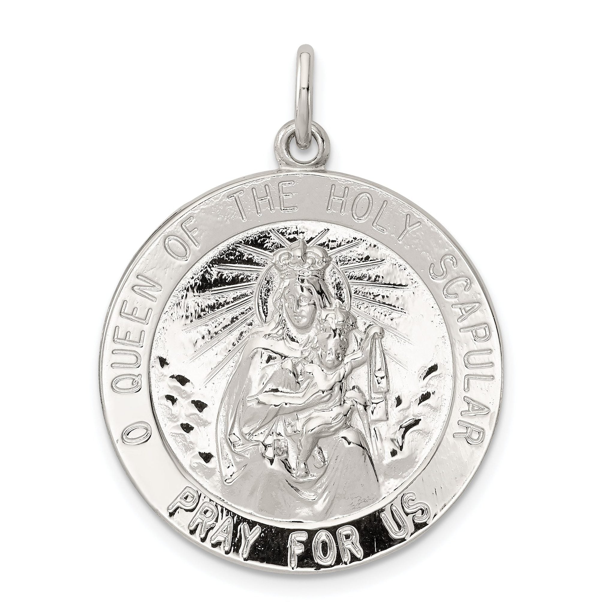 Sterling Silver 925 Queen Scapular Medal with Polished Palladium Finish