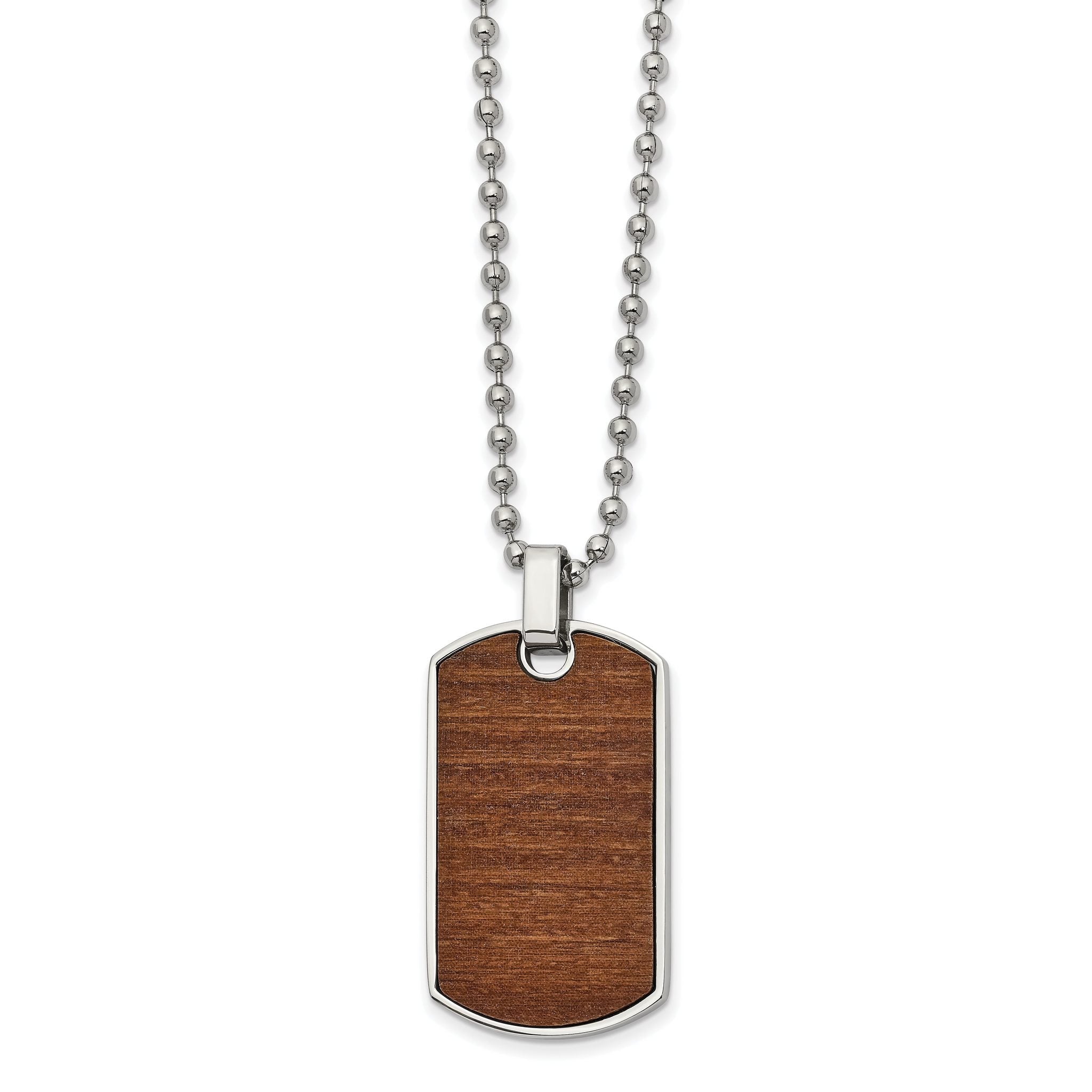Chisel Stainless Steel Polished Black Carbon Fiber and Wood Inlay Reversible Dog Tag on a 22 in Ball Chain Necklace Secondary image