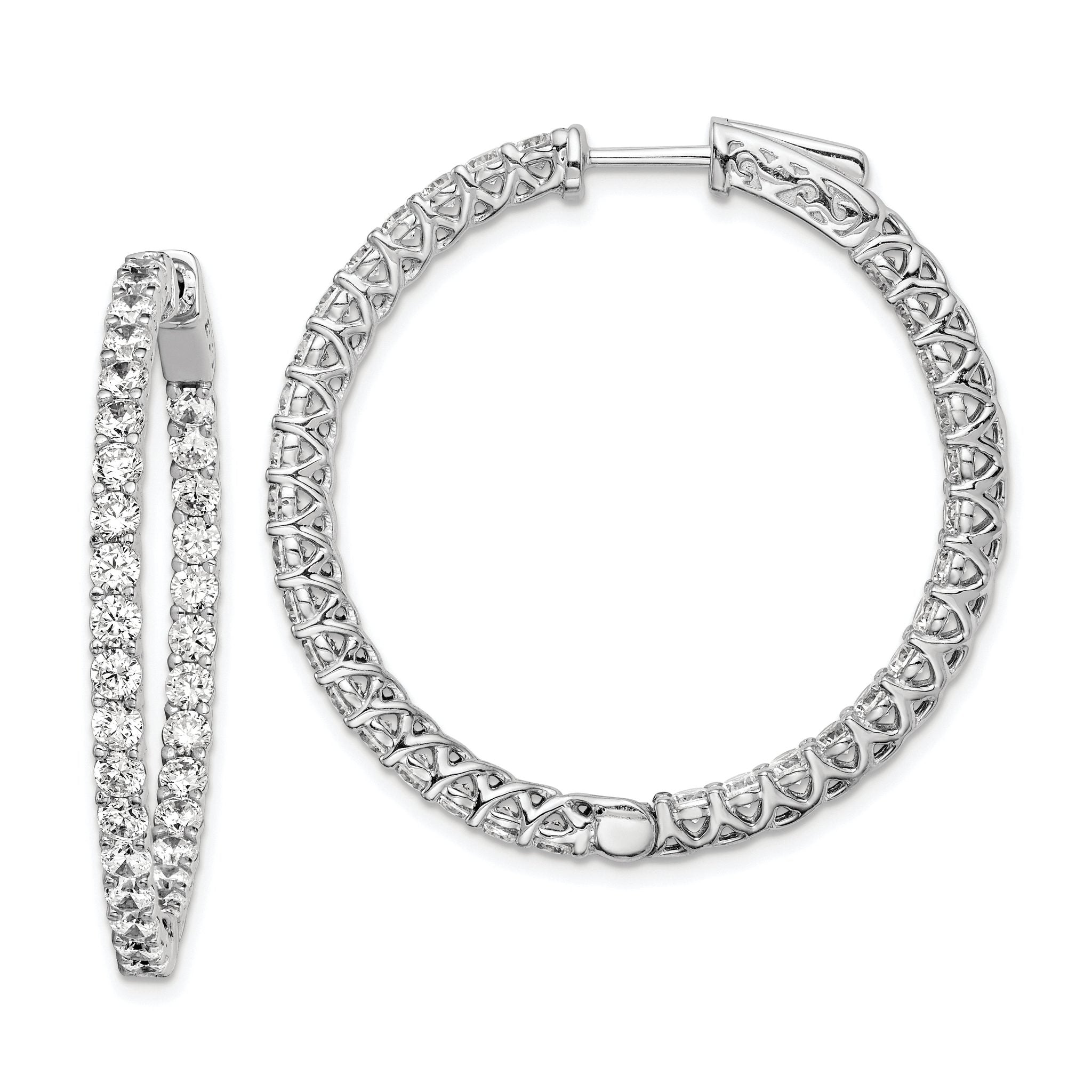 Sterling Shimmer Sterling Silver Rhodium-plated 66 Stone 2.5mm CZ In and Out Round Hinged Hoop Earrings Main image
