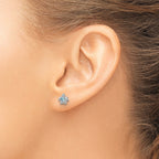 Tiny Turtle Stud Earrings in Sterling Silver with Blue Crystal