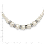 1928 Silver-tone Clear Crystal and Simulated Pearl 15in With  3in ext Necklace