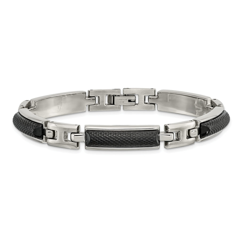 Stainless Steel Polished and Brushed Black IP-plated Bracelet for Men