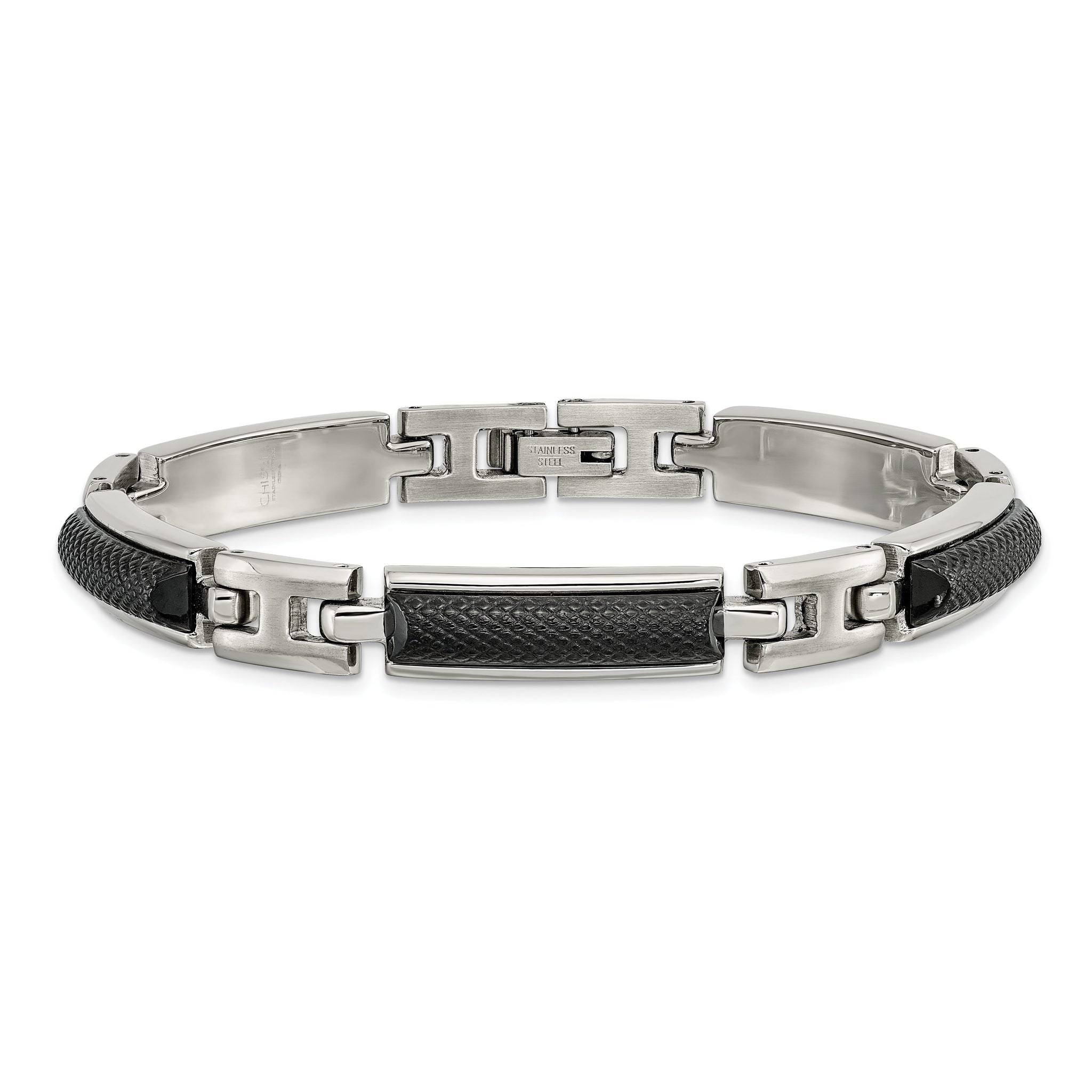 Stainless Steel Polished and Brushed Black IP-plated Bracelet for Men