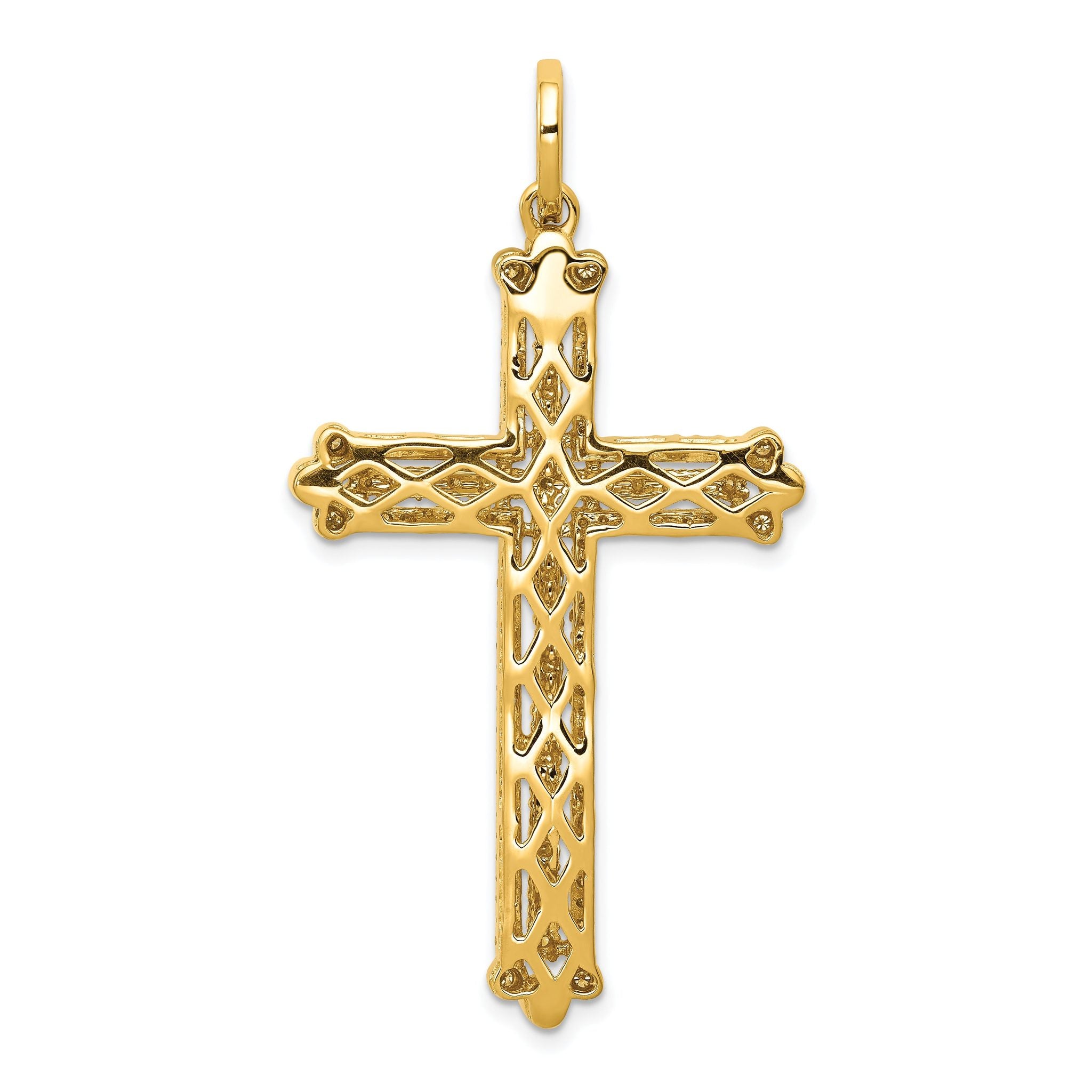 14k 1 carat Lab Grown Diamond VS/SI+ G+ Complete Budded Fashion Cross Pendant