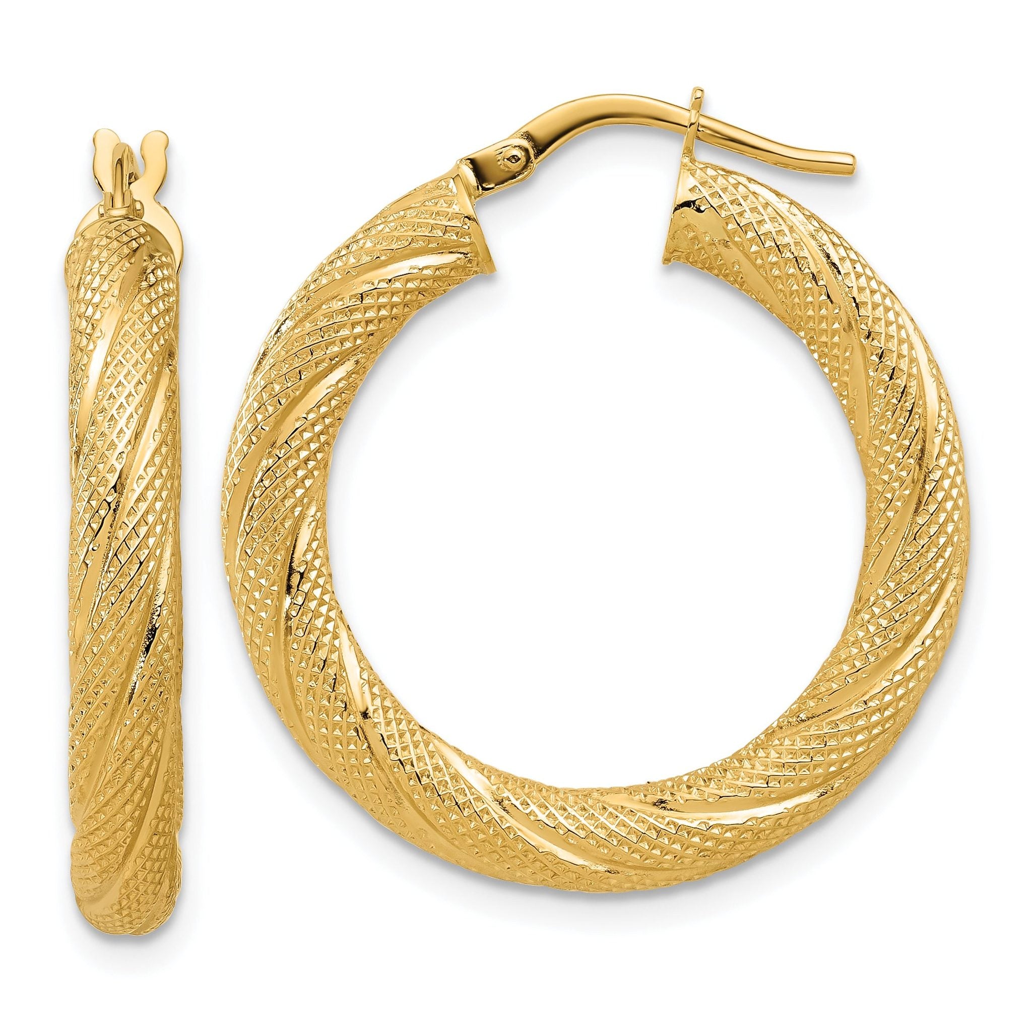 10K Polished and Textured Round Hoops Main image