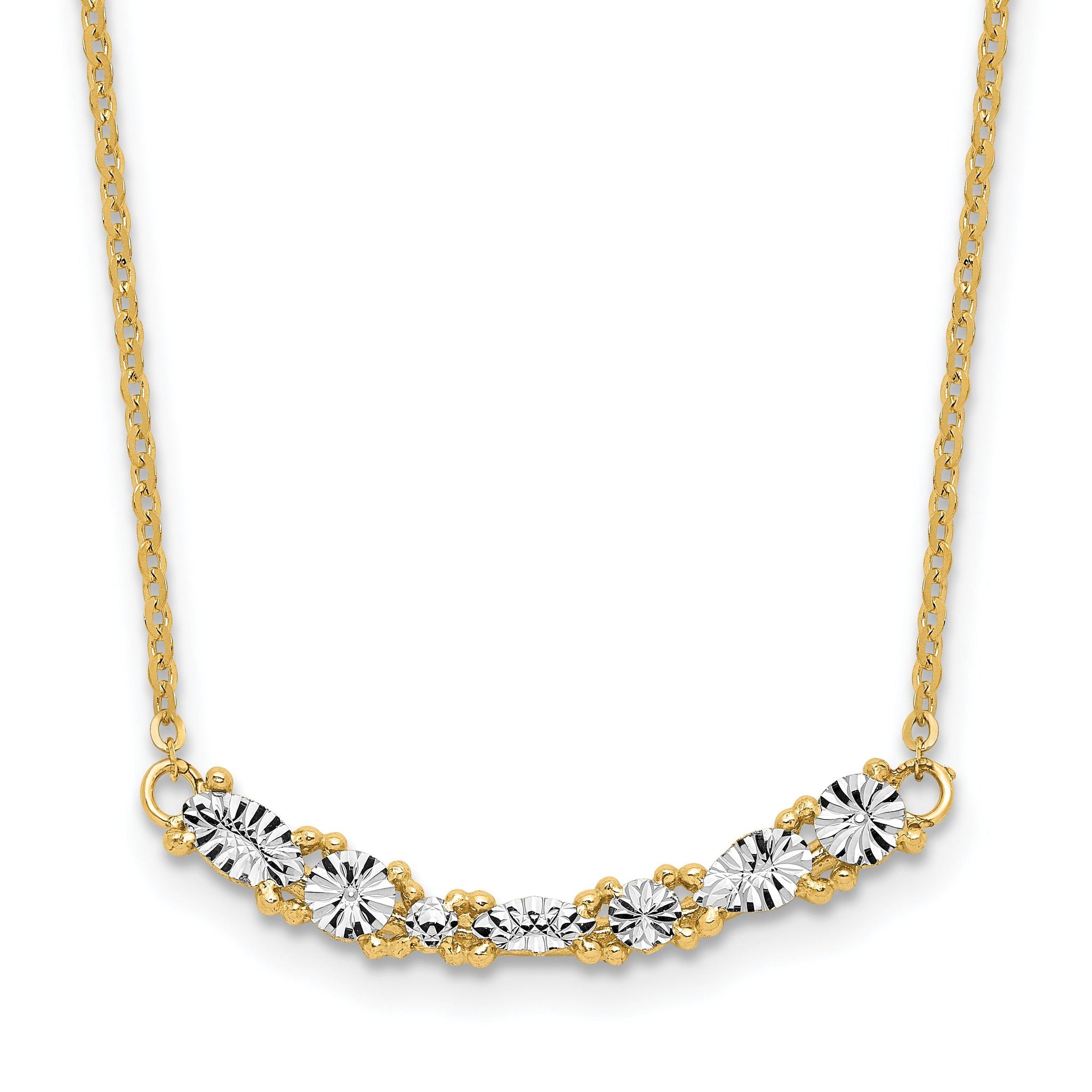 14K and White Rhodium-Platedodium Polished and Diamond-cut Bar Necklace Main image