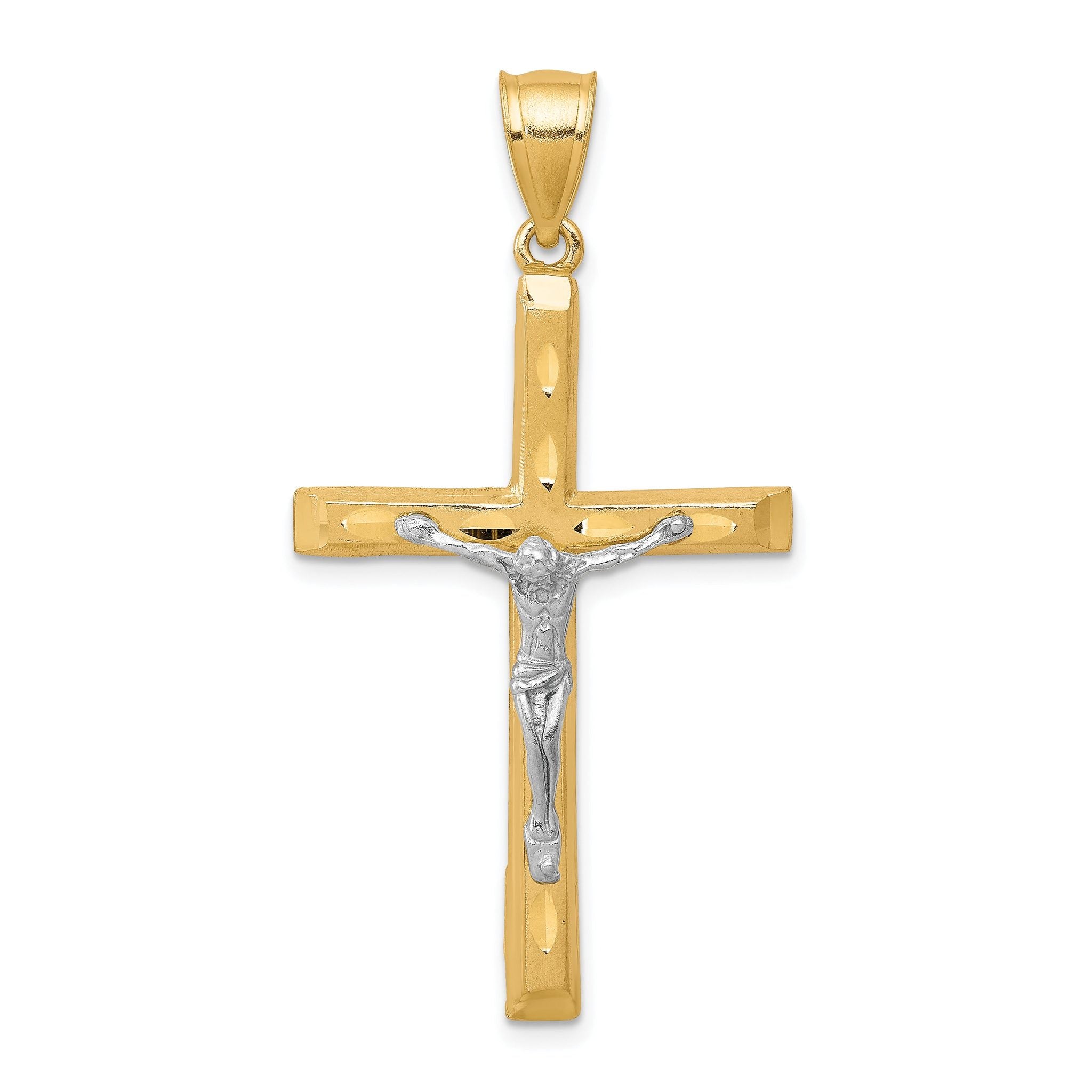 10K Gold Crucifix Pendant with Rhodium Accent and Polished Finish Main image