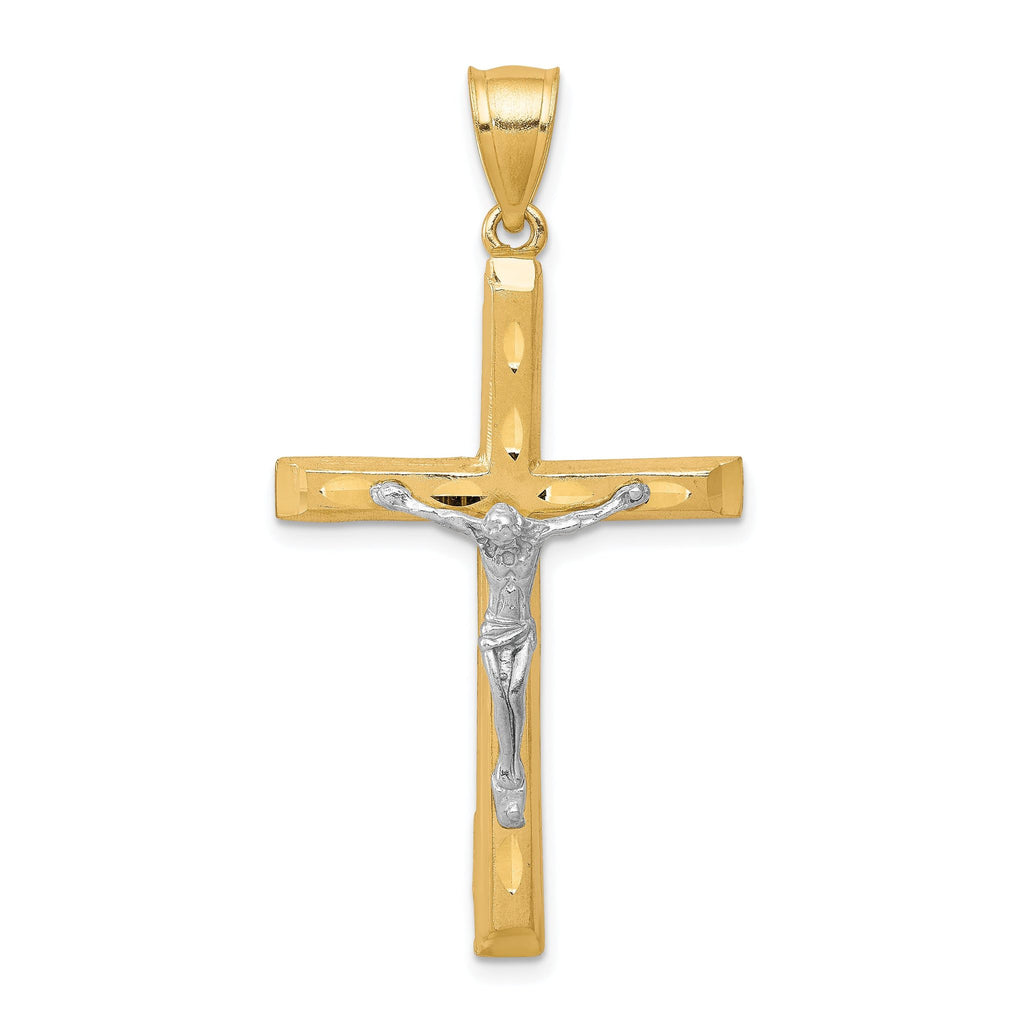 10K Gold Crucifix Pendant with Rhodium Accent and Polished Finish