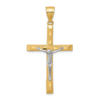 10K Gold Crucifix Pendant with Rhodium Accent and Polished Finish