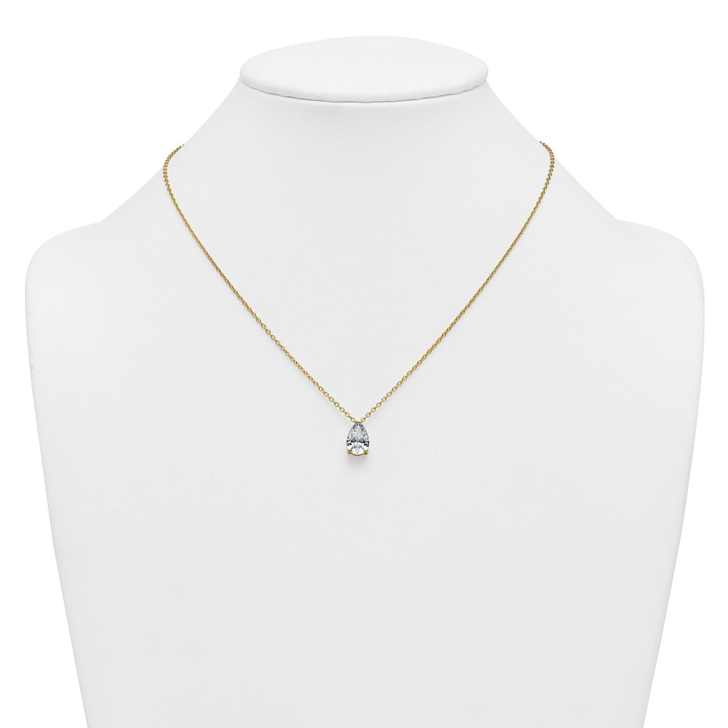 14k 3 carat Lab Grown Diamond VS+ F+ Pear Complete 18 inch Four Prong Pendant Necklace