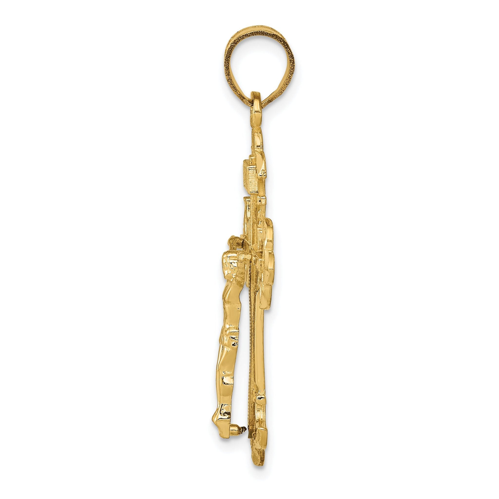 14K Gold INRI Fleur De Lis Crucifix Pendant Elegant Themed Design Secondary image