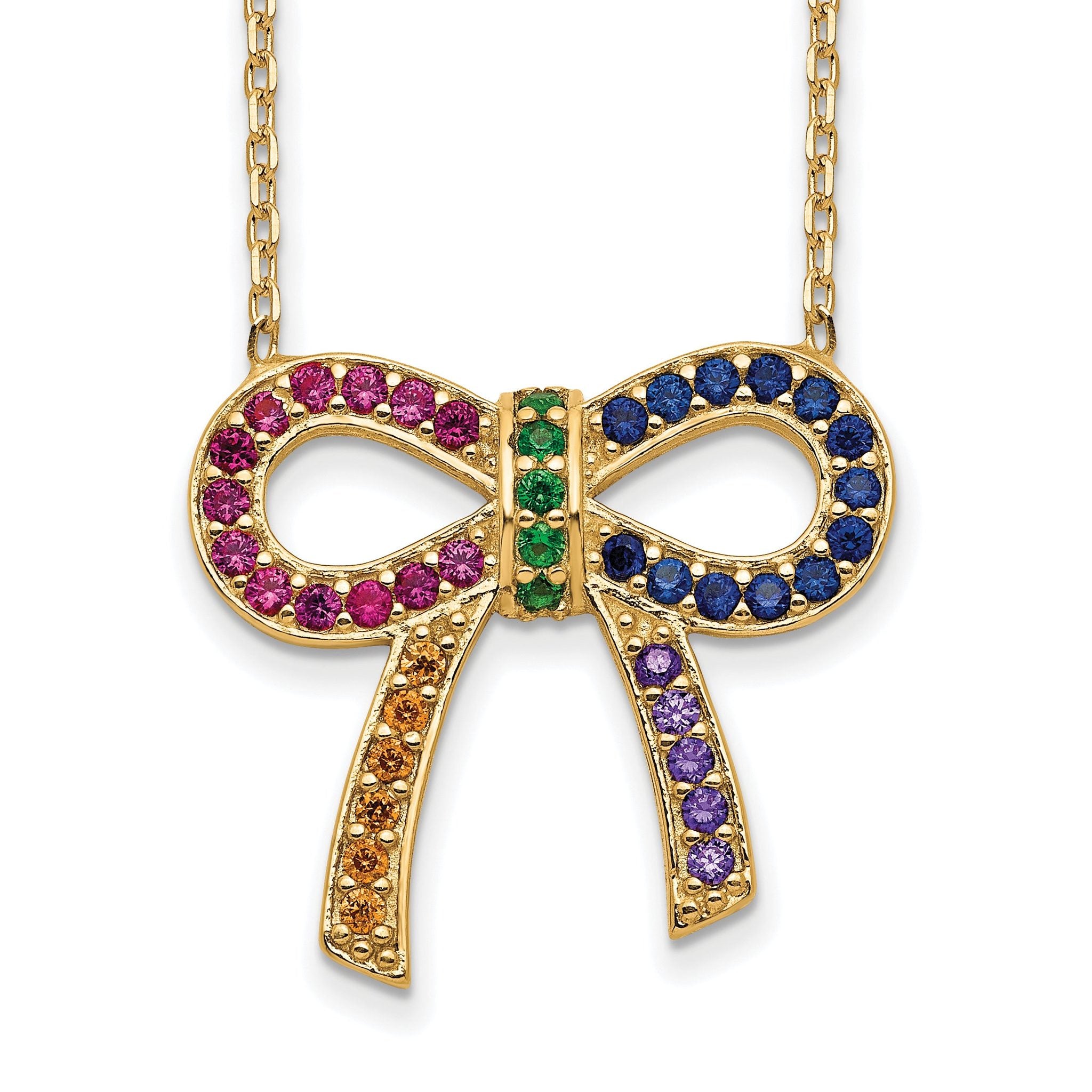 Prizma Sterling Silver Gold-tone 14K Flash Gold-plated 16 inch Colorful CZ Bow Necklace with 2 inch Extender Main image