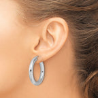 Sterling Silver Rhodium-plated Laser-cut 5mm Round Hoop Earrings