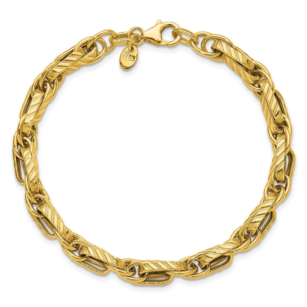 14K Polished and Grooved Fancy Link Bracelet