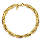 14K Polished and Grooved Fancy Link Bracelet