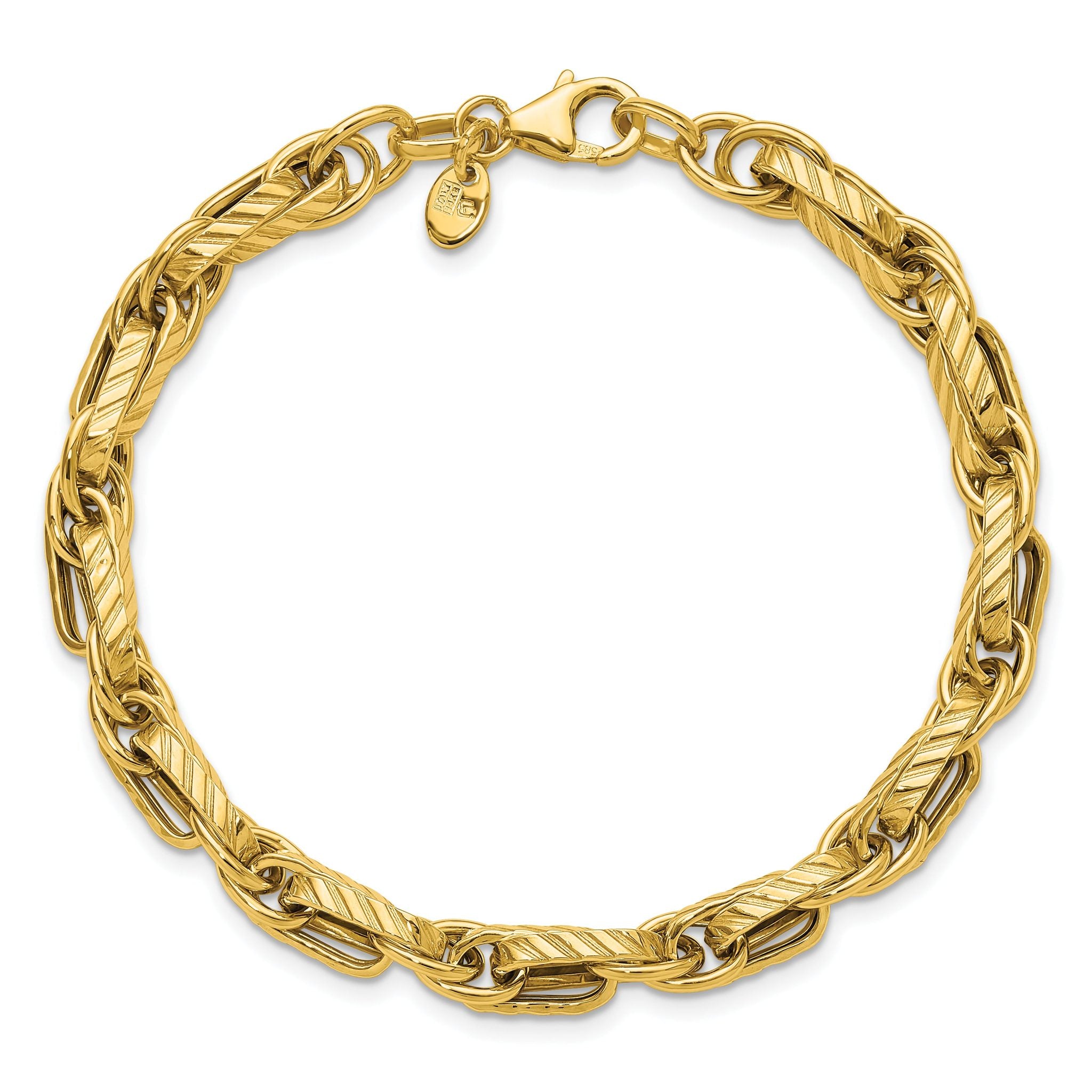 14K Polished and Grooved Fancy Link Bracelet