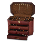 Luxury Giftware by Jere High GloSterling Silver Burlwood Veneer with Black Accents 3-drawer Locking Wooden Jewelry Box