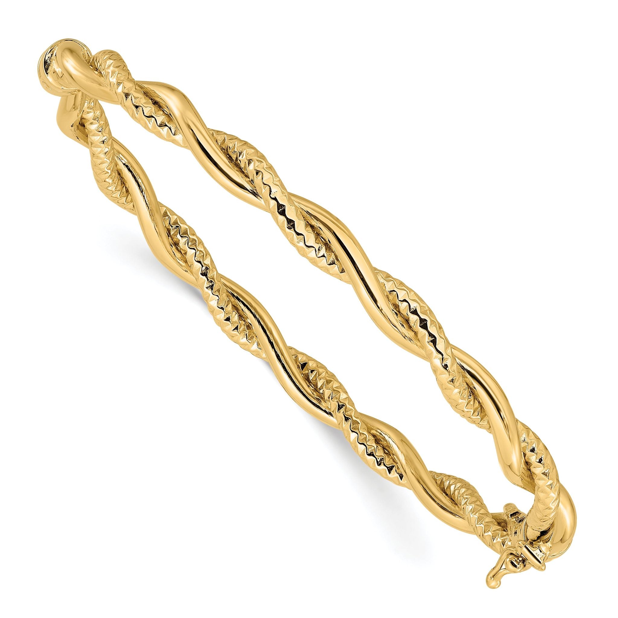 14K Polished and Textured Twisted Hinged Bangle Main image