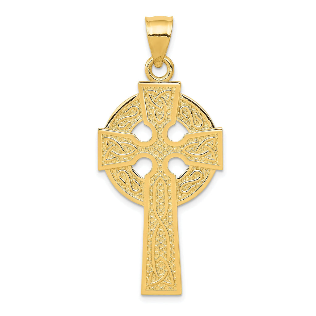 14K Gold Polished Celtic Cross Pendant with Textured Design